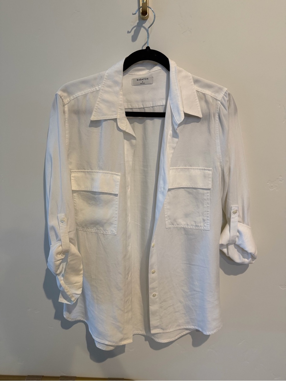 Babaton White Relaxed Button-Down Shirt with Patch Pockets